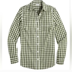 J. Crew Factory Green White Gingham Check Cotton Poplin Button Down Shirt Small